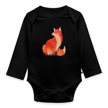Fox foxes drawing - Organic Longsleeve Baby Bodysuit - black - Front