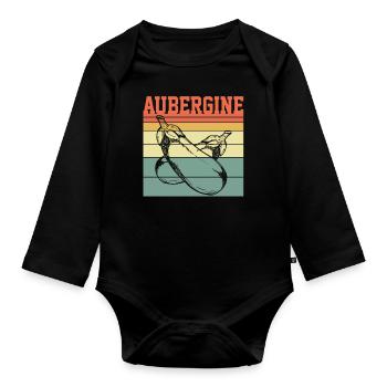 Vegan Aubergine Retro TShirt Bio Oeko - Baby Bio-Langarm-Body - Schwarz - Vorne
