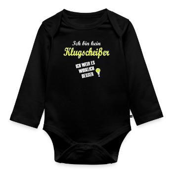 klugscheisser - spruch statement - Baby Bio-Langarm-Body - Schwarz - Vorne