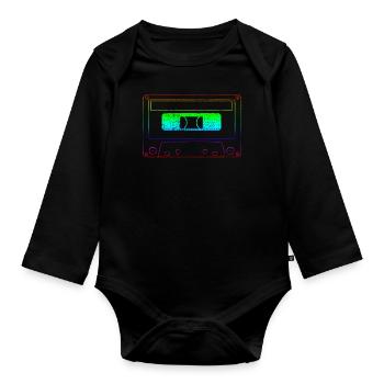 Kassette 80er Neon - Baby Bio-Langarm-Body - Schwarz - Vorne