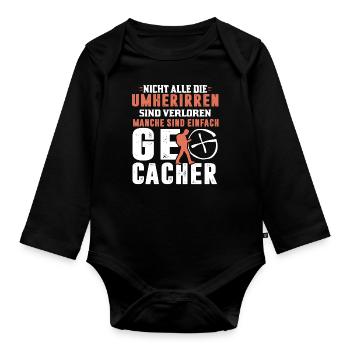 Geocacher Geocaching Chaches saying geocache motif - Organic Longsleeve Baby Bodysuit - black - Front