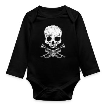 Trumpets Skull Player Making Music - Organic Longsleeve Baby Bodysuit - black - Front