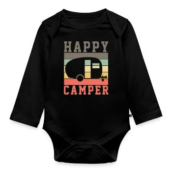Campen Natur Wohnwagen JAgt - Baby Bio-Langarm-Body - Schwarz - Vorne