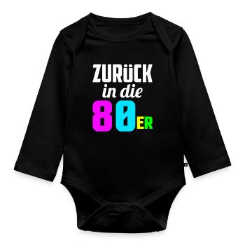 80er Jahre Eighties - Baby Bio-Langarm-Body - Schwarz - Vorne
