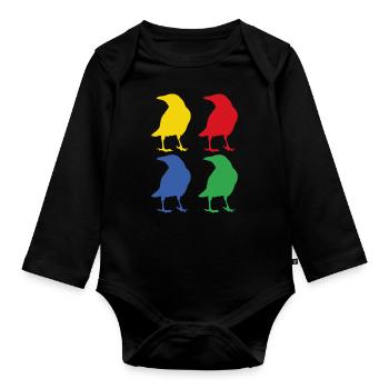 Crow animal raven - Organic Longsleeve Baby Bodysuit - black - Front