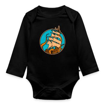 Piraten Schiff Kraken - Baby Bio-Langarm-Body - Schwarz - Vorne