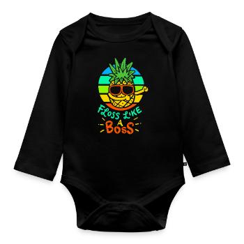 ananas - Body Bébé bio manches longues - noir - Devant