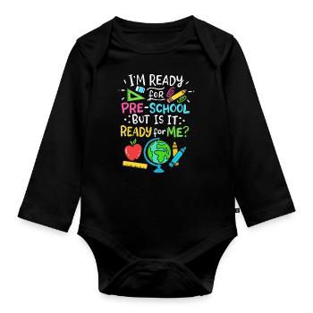 nursery school - Organic Longsleeve Baby Bodysuit - black - Front