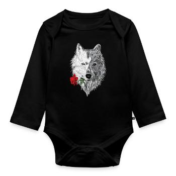 Loup Mandala Rose Canis Lupus - Body Bébé bio manches longues - noir - Devant
