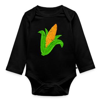 Vintage corn - Organic Longsleeve Baby Bodysuit - black - Front