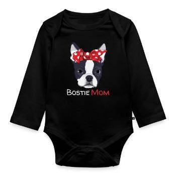 Boston Terrier Mom Bostie Women Girls - Organic Longsleeve Baby Bodysuit - black - Front