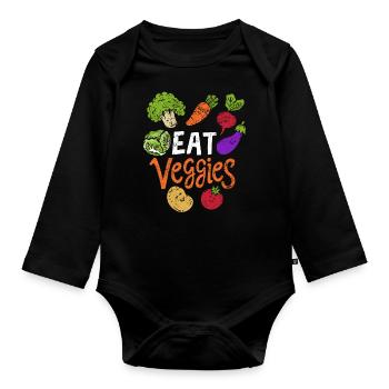 Vegetables eat vegetables vegetables - Organic Longsleeve Baby Bodysuit - black - Front