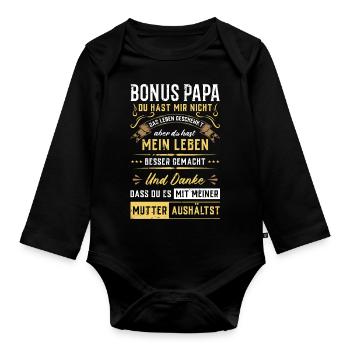 BONUS PAPA - Baby Bio-Langarm-Body - Schwarz - Vorne