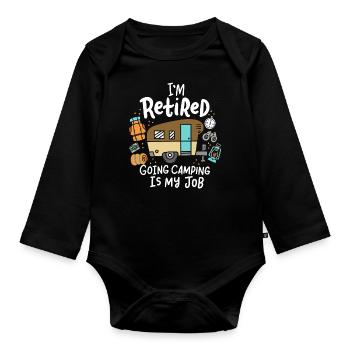 Camping Ruhestand - Baby Bio-Langarm-Body - Schwarz - Vorne