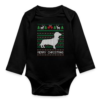 Weihnachts-Dackel - Baby Bio-Langarm-Body - Schwarz - Vorne