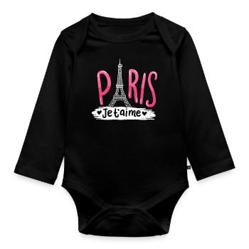 Pariser Eiffelturm - Baby Bio-Langarm-Body - Schwarz - Vorne