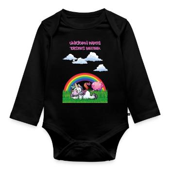 Unicorn farts tasts taste better unicorn farts - Organic Longsleeve Baby Bodysuit - black - Front