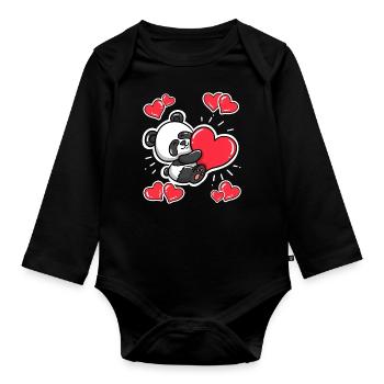 Herzen Panda Valentinstag Valentinstag - Baby Bio-Langarm-Body - Schwarz - Vorne