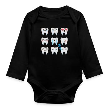 Dentiste, cabinet dentaire, dents - Body Bébé bio manches longues - noir - Devant