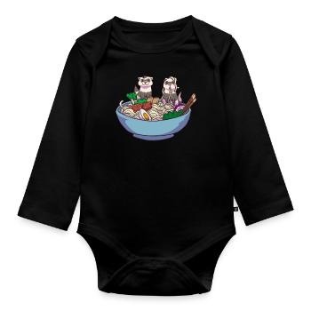Frettchen Ramen Anime Kawaii - Baby Bio-Langarm-Body - Schwarz - Vorne