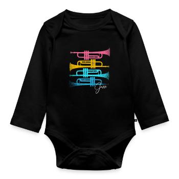 Jazz and trumpets - Organic Longsleeve Baby Bodysuit - black - Front