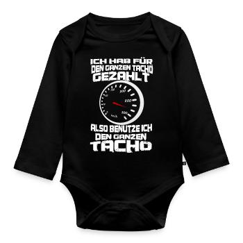 auto geschwindigkeit tacho spruch - Baby Bio-Langarm-Body - Schwarz - Vorne