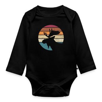 Moose, Scandinavia, Vintage, Norway Gift - Organic Longsleeve Baby Bodysuit - black - Front