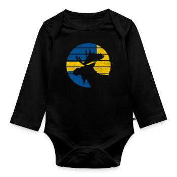 Elch Schweden Flagge,Vintage Skandinavien Geschenk - Baby Bio-Langarm-Body - Schwarz - Vorne