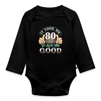 A pris 80 ans - Body Bébé bio manches longues - noir - Devant