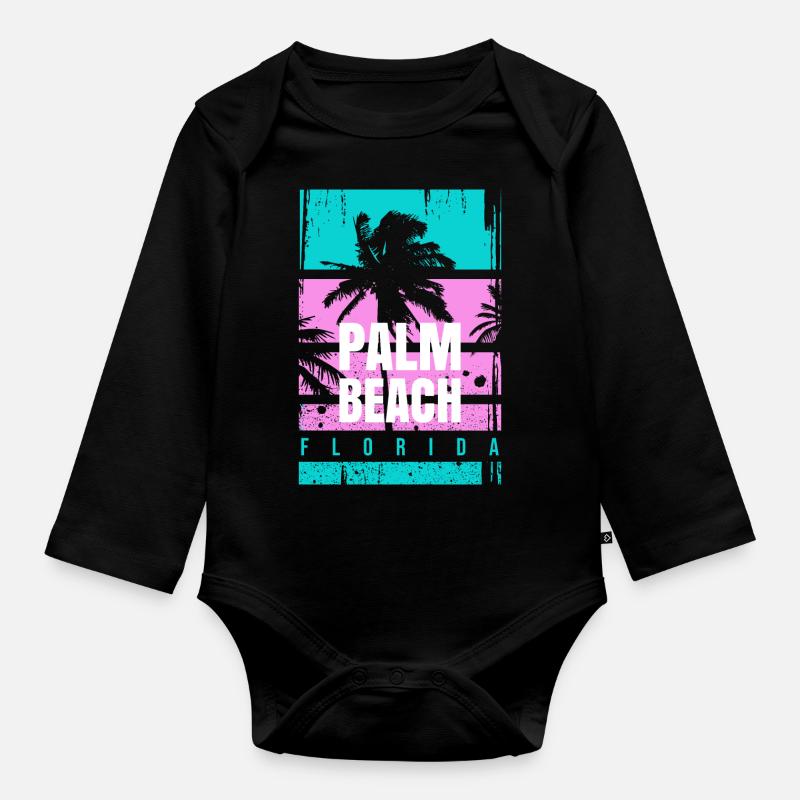 Palm Beach Floride Vacances Mode Voyage Cadeau Plaisir - Body Bébé bio manches longues - noir
