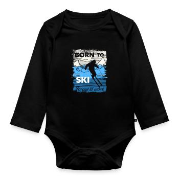 Vintage Born To Ski, obligé de travailler - Body Bébé bio manches longues - noir - Devant