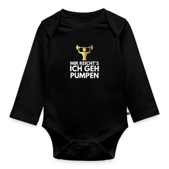 fitness training gym workout hantel geschenk - Baby Bio-Langarm-Body - Schwarz - Vorne