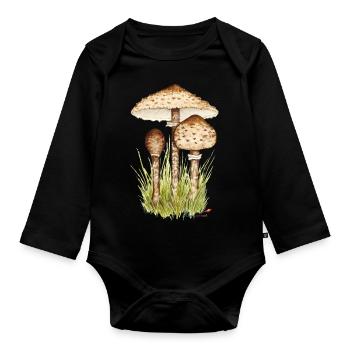 Parasol mushroom or giant umbrella - Organic Longsleeve Baby Bodysuit - black - Front