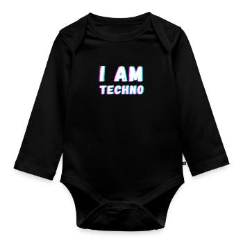 Techno rave trance bass house music gift - Organic Longsleeve Baby Bodysuit - black - Front