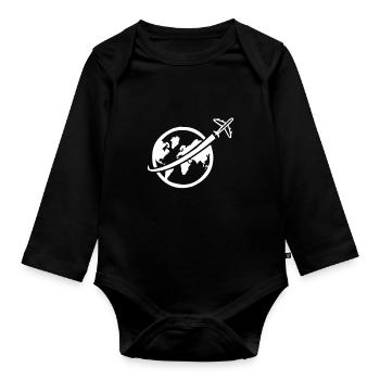 Travel Airplane around the world Trip around the world - Organic Longsleeve Baby Bodysuit - black - Front