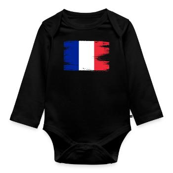 Drapeau France usé look tricolore Paris Nice - Body Bébé bio manches longues - noir - Devant