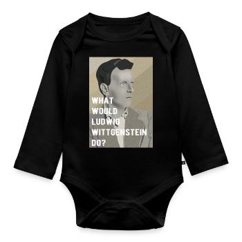What would Ludwig Wittgenstein do portrait - Organic Longsleeve Baby Bodysuit - black - Front