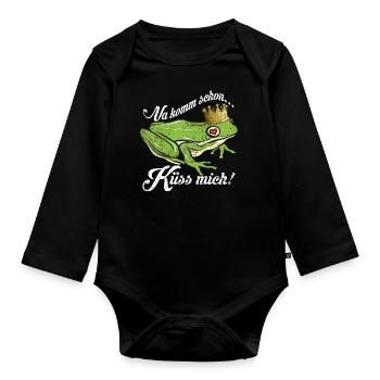 Küss mich | Froschkönig - Baby Bio-Langarm-Body - Schwarz - Vorne