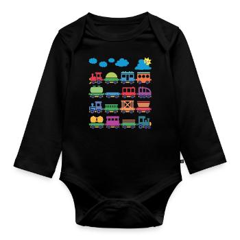 bunte lokomotiven bunte eisenbahnen - Baby Bio-Langarm-Body - Schwarz - Vorne