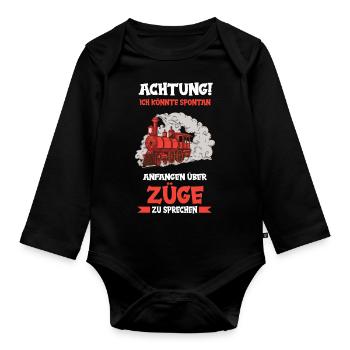 Modelleisenbahn Dampflok Modellbau Zug Lok Spruch - Baby Bio-Langarm-Body - Schwarz - Vorne
