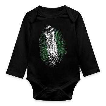 Nigeria Flag DNA Fingerprint Gift - Organic Longsleeve Baby Bodysuit - black - Front