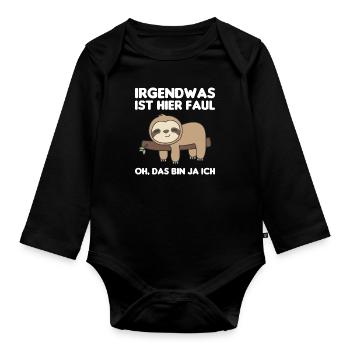 Faultier lustiger Spruch entspannte Faultiere - Baby Bio-Langarm-Body - Schwarz - Vorne
