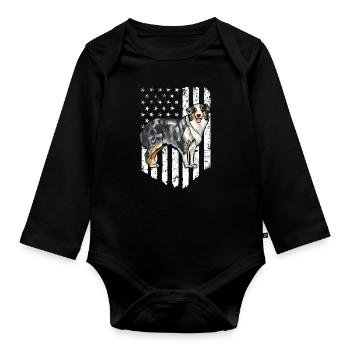 Black White American Flag Berger australien 4ème - Body Bébé bio manches longues - noir - Devant