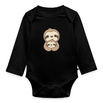Faultier Familie Mama und Kind süße Faultiere - Organic Longsleeve Baby Bodysuit - black - Front