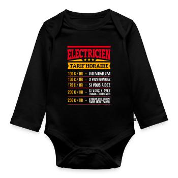 TARIF HORAIRE ÉLECTRICIEN - Body Bébé bio manches longues - noir - Devant