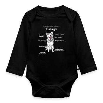 Anatomie eines Huskys süße Hunde lustiger Welpe - Baby Bio-Langarm-Body - Schwarz - Vorne