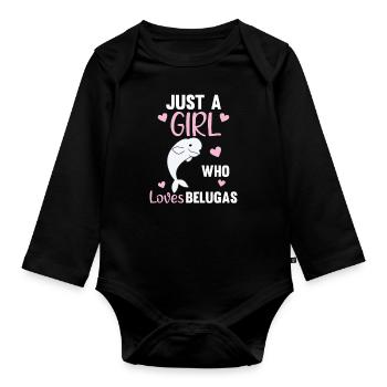 Juste une fille qui aime Les bélugas doux baleine - Body Bébé bio manches longues - noir - Devant