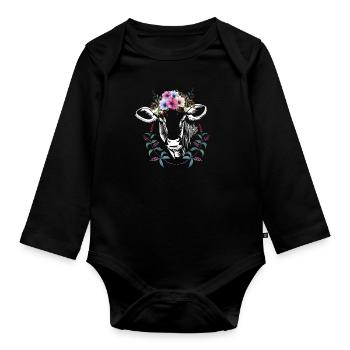 Kuh vintage Kühe Muh - Baby Bio-Langarm-Body - Schwarz - Vorne