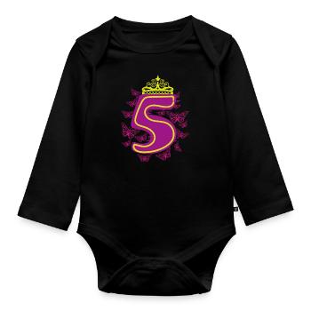 princess crown 5 birthday kindergarten girls - Organic Longsleeve Baby Bodysuit - black - Front