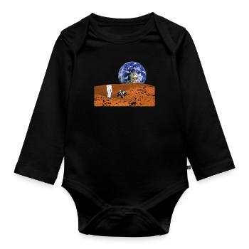 view from the moon to the earth with astronaut rover - Organic Longsleeve Baby Bodysuit - black - Front